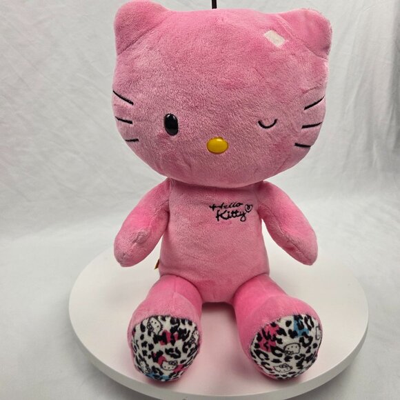 Pink HELLO KITTY Build A Bear SANRIO Leopard Print Paws Plush Winking No Bow - Picture 1 of 4